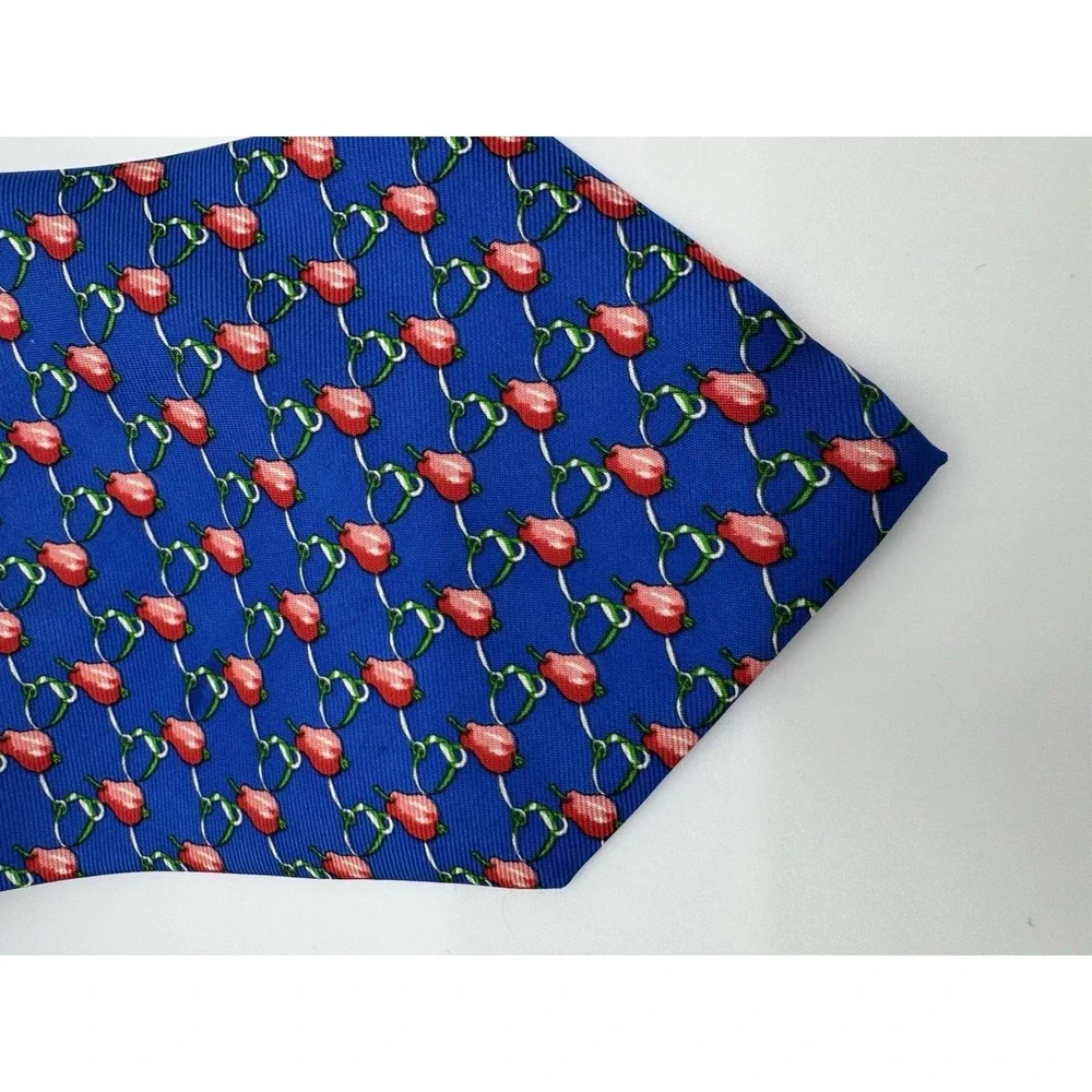 North Shore Rumson NJ Silk Tie Blue Red Fruit Pattern Necktie Classic Preppy